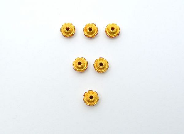 18K Solid Yellow Gold Handmade Roundel Shape 8X9 mm Bead With Stone Studded, SGTAN-0597, Sold By 1 Pcs.