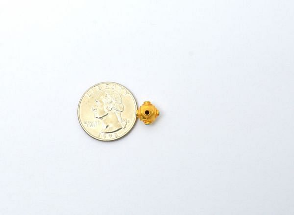 18K Solid Yellow Gold Roundel Shape 8X8 mm Bead With Stone Studded, SGTAN-0599, Sold By 1 Pcs.