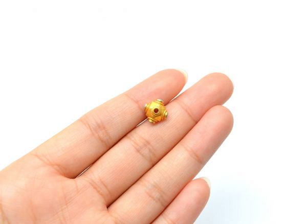 18K Solid Yellow Gold Roundel Shape 8X8 mm Bead With Stone Studded, SGTAN-0599, Sold By 1 Pcs.