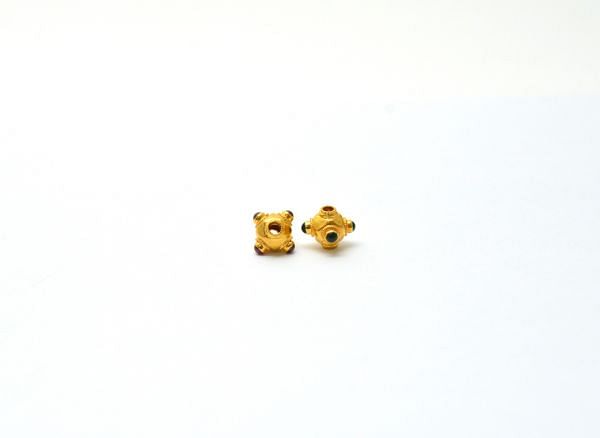 18K Solid Yellow Gold Roundel Shape 9X8 mm Bead With Stone Studded, SGTAN-0601, Sold By 1 Pcs.