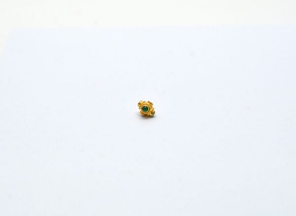18K Solid Yellow Gold Roundel Shape 6,5X7X8 mm Bead With Stone Studded, SGTAN-0603, Sold By 1 Pcs.