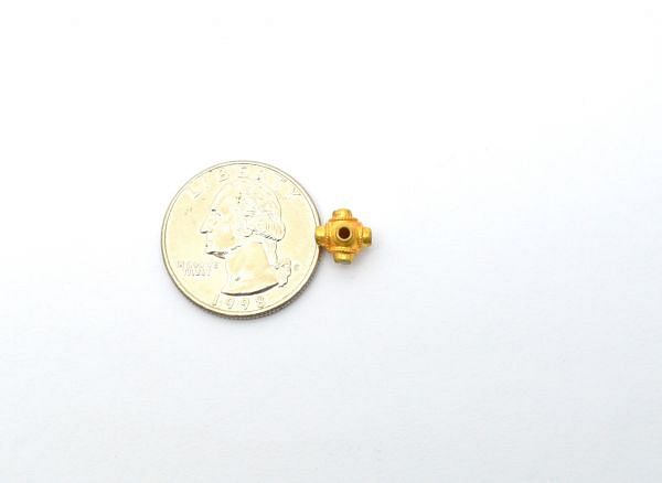 18K Solid Yellow Gold Roundel Shape 6,5X7X8 mm Bead With Stone Studded, SGTAN-0603, Sold By 1 Pcs.
