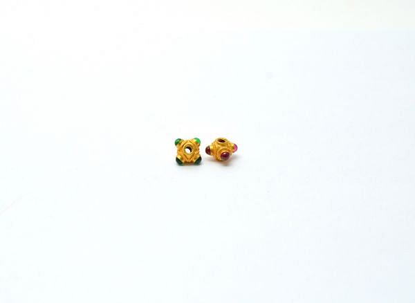 18K Solid Yellow Gold Roundel Shape 7X6X8mm Bead With Stone Studded, SGTAN-0604, Sold By 1 Pcs.