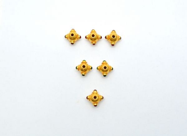 18K Solid Yellow Gold Roundel Shape 8,5X9X11 mm Bead With Stone Studded, SGTAN-0605, Sold By 1 Pcs.