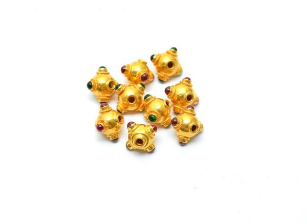18K Solid Yellow Gold Roundel Shape 8,5X9X11 mm Bead With Stone Studded, SGTAN-0605, Sold By 1 Pcs.
