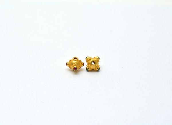 18K Solid Yellow Gold Handmade Roundel Shape 8X8X10,5 mm Bead With Stone Studded, SGTAN-0606, Sold By 1 Pcs.