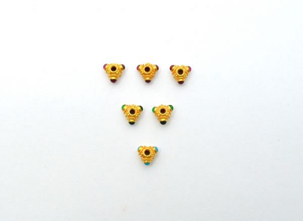18K Solid Yellow Gold Handmade Roundel Shape 7X5 mm Bead With Stone Studded, SGTAN-0608, Sold By 1 Pcs.