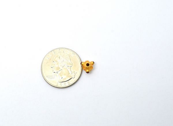 18K Solid Yellow Gold Handmade Roundel Shape 6,5X7,5 mm Bead With Stone Studded, SGTAN-0609, Sold By 1 Pcs.