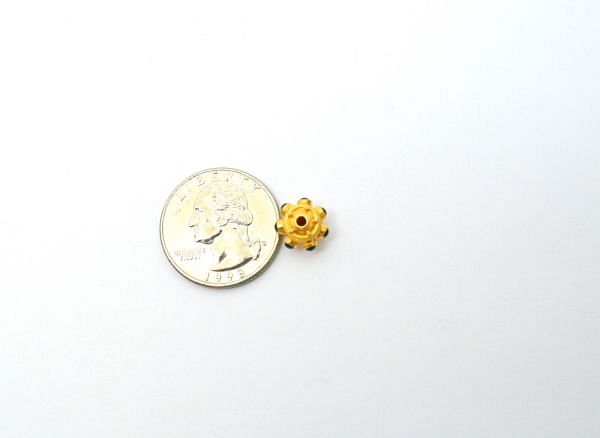 18K Solid Yellow Gold Roundel Shape10X9 mm Bead With Stone Studded, SGTAN-0611, Sold By 1 Pcs.