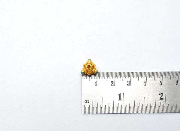 18K Solid Yellow Gold Roundel Shape 9x10 mm Handmade Bead With Stone Studded, SGTAN-0613, Sold By 1 Pcs.