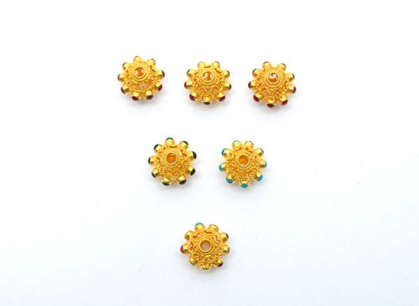 18K Solid Yellow Gold Roundel Shape 10X12,5 mm Bead With Stone Studded, SGTAN-0615, Sold By 1 Pcs.