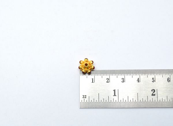18K Solid Yellow Gold Round Shape 10X8mm Bead With Stone Studded, SGTAN-0616, Sold By 1 Pcs.
