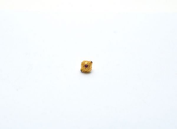 18K Solid Yellow Gold Handmade Roundel Shape 8X8 mm Bead With Stone Studded, SGTAN-0618, Sold By 1 Pcs.