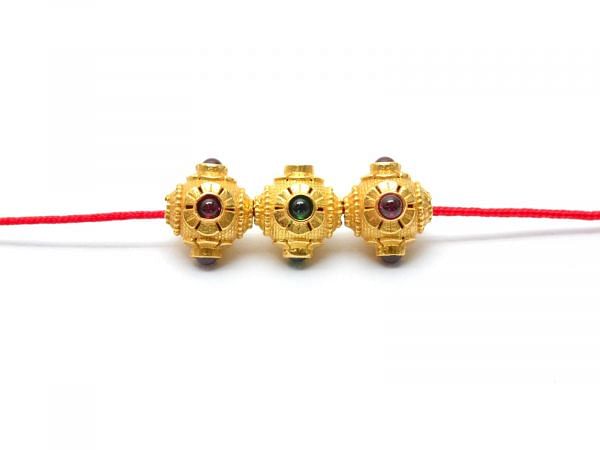 18K Solid Yellow Gold Handmade Roundel Shape 8X8 mm Bead With Stone Studded, SGTAN-0618, Sold By 1 Pcs.