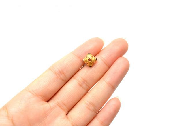 18K Solid Yellow Gold Roundel Shape 8X8 mm Handmade Bead With Stone Studded, SGTAN-0619, Sold By 1 Pcs.