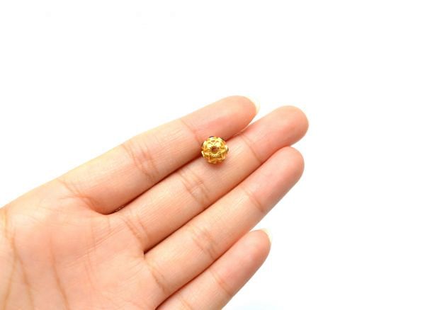 18K Solid Yellow Gold Roundel Shape 8X8mm Bead With Stone Studded, SGTAN-0621, Sold By 1 Pcs.
