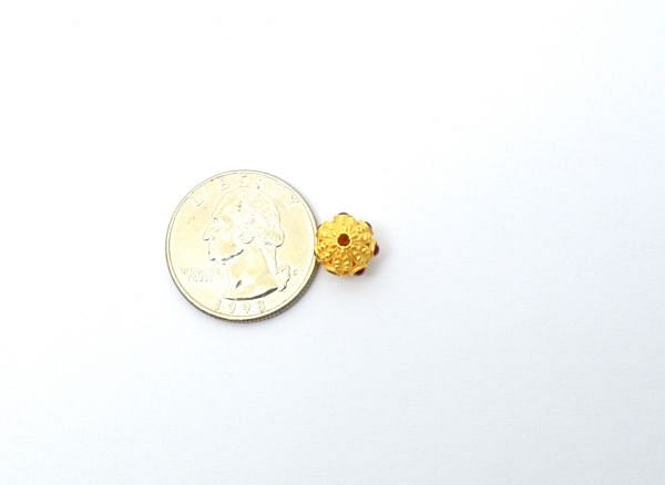 18K Solid Yellow Gold Handmade Roundel Shape 9X9mm Bead With Stone Studded, SGTAN-0625, Sold By 1 Pcs.