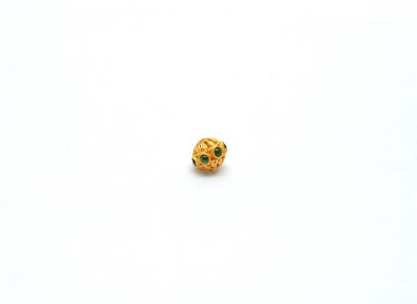 18K Solid Yellow Gold Handmade Roundel Shape 9X8 mm Bead With Stone Studded, SGTAN-0626, Sold By 1 Pcs.