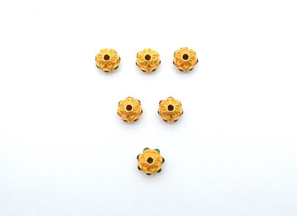 18K Solid Yellow Gold Roundel Shape 8X8mm Bead With Stone Studded, SGTAN-0627, Sold By 1 Pcs.