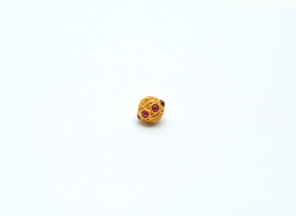 18K Solid Yellow Gold Handmade Roundel Shape 8x8 mm Bead With Stone Studded, SGTAN-0628, Sold By 1 Pcs.