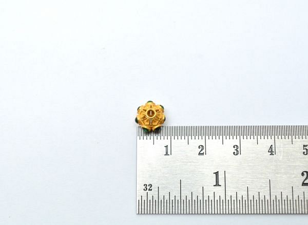 18K Solid Yellow Gold Handmade Roundel Shape 8x8 mm Bead With Stone Studded, SGTAN-0628, Sold By 1 Pcs.