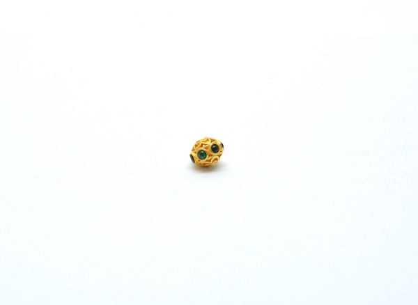 18K Solid Yellow Gold Roundel Shape 8,5X7 mm Bead With Stone Studded, SGTAN-0629, Sold By 1 Pcs.