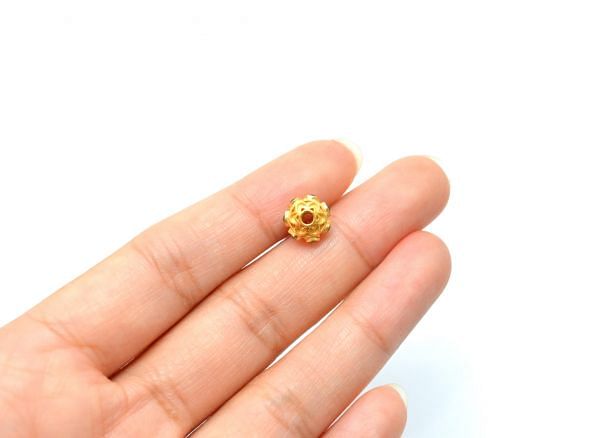 18K Solid Yellow Gold Roundel Shape 8,5X7 mm Bead With Stone Studded, SGTAN-0629, Sold By 1 Pcs.