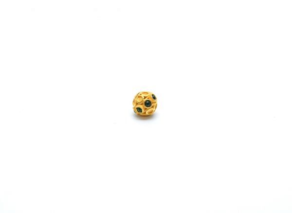 18K Solid Yellow Gold Roundel Shape 8X8 mm Handmade Bead With Stone Studded, SGTAN-0630, Sold By 1 Pcs.