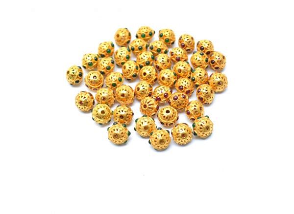 18K Solid Yellow Gold Roundel Shape 9,5X8 mm Bead With Stone Studded, SGTAN-0631, Sold By 1 Pcs.