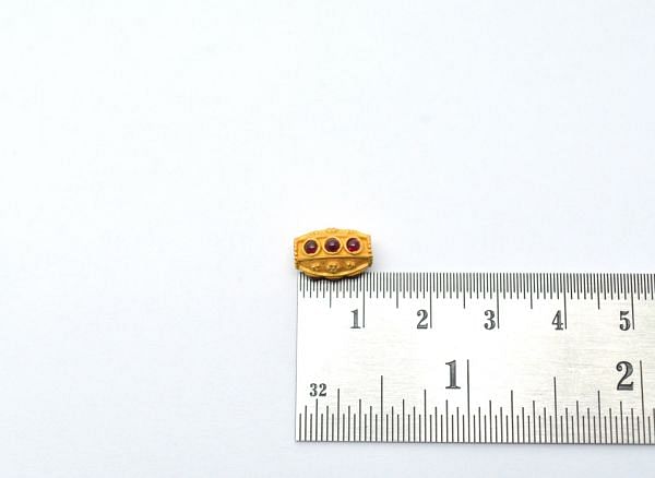 18K Solid Yellow Gold  Drum Shape 11X8 mm Bead With Stone Studded, SGTAN-0637, Sold By 1 Pcs.