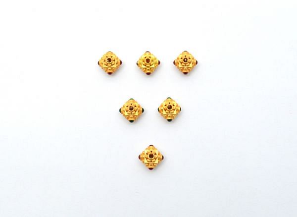 18K Solid Yellow Gold Roundel Shape 8X10 mm Bead With Stone Studded, SGTAN-0641, Sold By 1 Pcs.