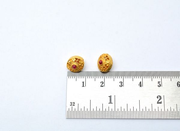 18K Solid Yellow Gold Roundel Shape 10X9 mm Bead With Stone Studded, SGTAN-0642, Sold By 1 Pcs.