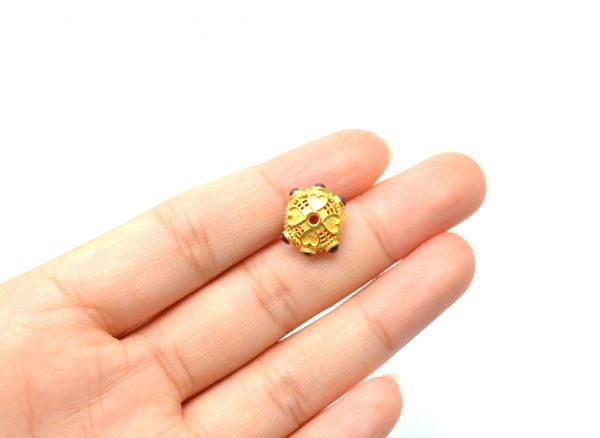 18K Solid Yellow Gold Roundel Shape 10X7mm Bead With Stone Studded, SGTAN-0643, Sold By 1 Pcs.