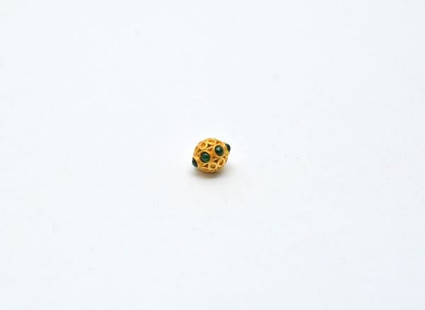 18K Solid Yellow Gold Roundel Shape 7X9 mm Bead With Stone Studded, SGTAN-0644, Sold By 1 Pcs.