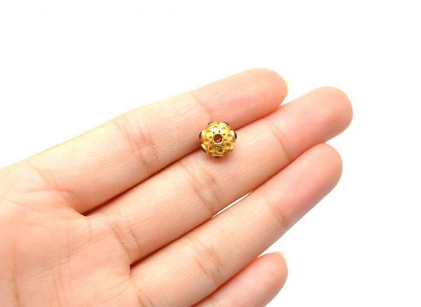 18K Solid Yellow Gold Roundel Shape 7X9 mm Bead With Stone Studded, SGTAN-0644, Sold By 1 Pcs.