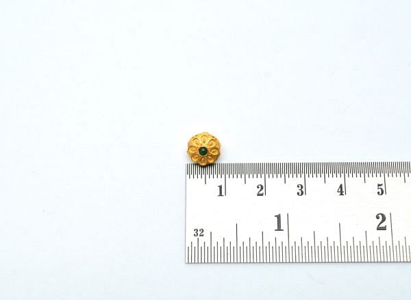 18K Solid Yellow Gold Handmade Roundel Shape 9X7 mm Bead With Stone Studded, SGTAN-0646, Sold By 1 Pcs.