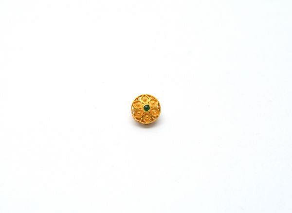 18K Solid Yellow Gold Handmade Roundel Shape 9x8 mm Bead With Stone Studded, SGTAN-0647, Sold By 1 Pcs.