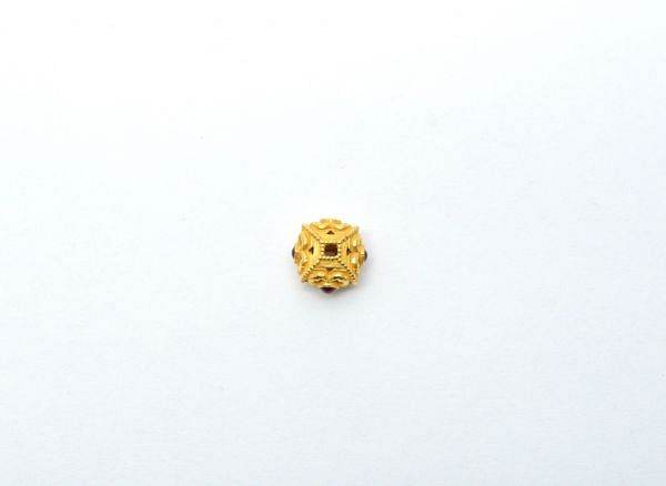 18K Solid Yellow Gold Handmade Roundel Shape 10X6,5mm Bead With Stone Studded, SGTAN-0648, Sold By 1 Pcs.
