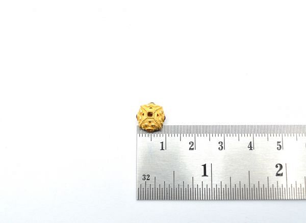18K Solid Yellow Gold Handmade Roundel Shape 10X6,5mm Bead With Stone Studded, SGTAN-0648, Sold By 1 Pcs.