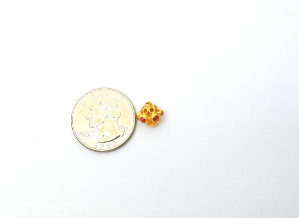 18K Solid Yellow Gold Roundel Shape 9X9 mm Bead With Stone Studded, SGTAN-0650, Sold By 1 Pcs.