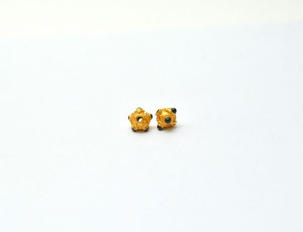 18K Solid Yellow Gold Roundel Shape 8X7 mm Bead With Stone Studded, SGTAN-0651, Sold By 1 Pcs.