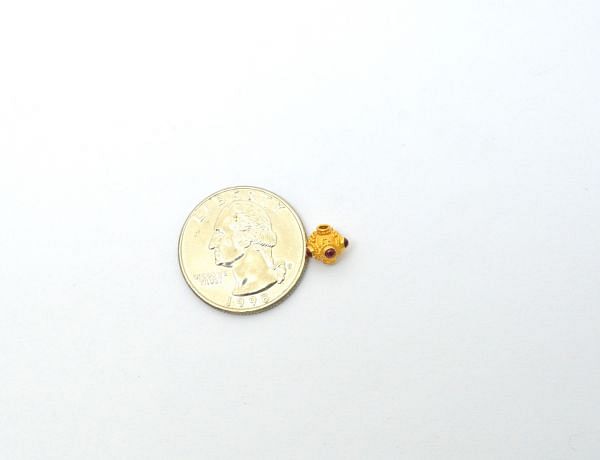 18K Solid Yellow Gold Roundel Shape 8X7 mm Bead With Stone Studded, SGTAN-0651, Sold By 1 Pcs.
