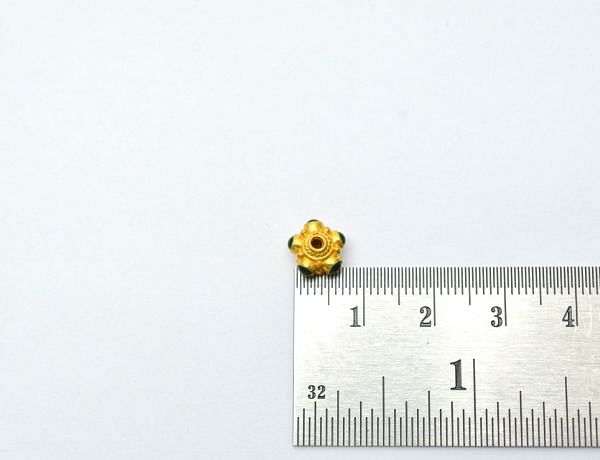 18K Solid Yellow Gold Handmade Roundel Shape 6X8 mm Bead With Stone Studded, SGTAN-0653, Sold By 1 Pcs.