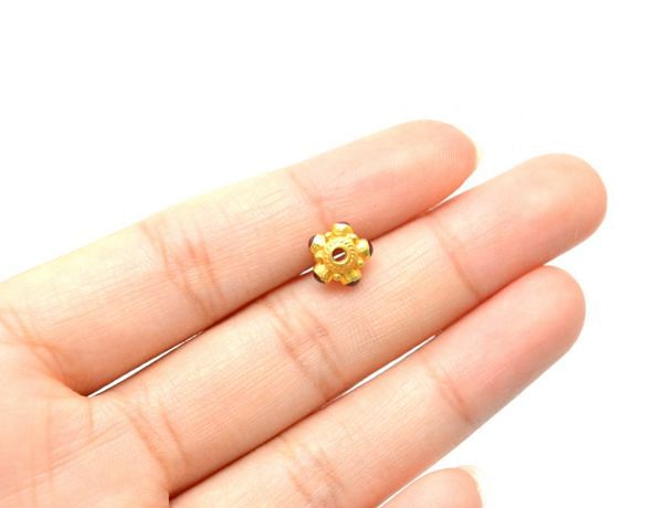 18K Solid Yellow Gold Handmade Roundel Shape 6X8 mm Bead With Stone Studded, SGTAN-0653, Sold By 1 Pcs.