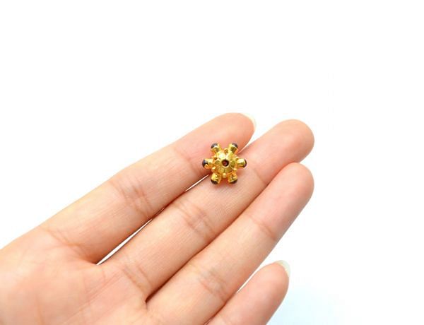 18K Solid Yellow Gold Handmade Roundel Shape 8X12 mm Bead With Stone Studded, SGTAN-0655, Sold By 1 Pcs.