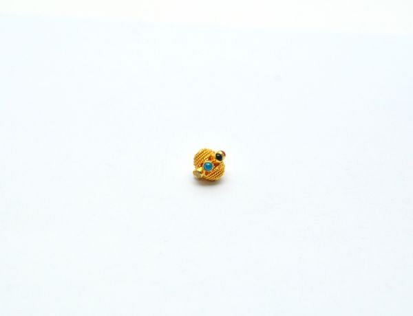 18K Solid Yellow Gold Roundel Shape 9X10 mm Bead With Stone Studded, SGTAN-0658, Sold By 1 Pcs.
