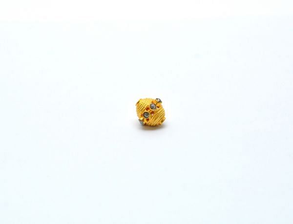 18K Solid Yellow Gold Roundel Shape 11x11 mm Bead With Stone Studded, SGTAN-0659, Sold By 1 Pcs.