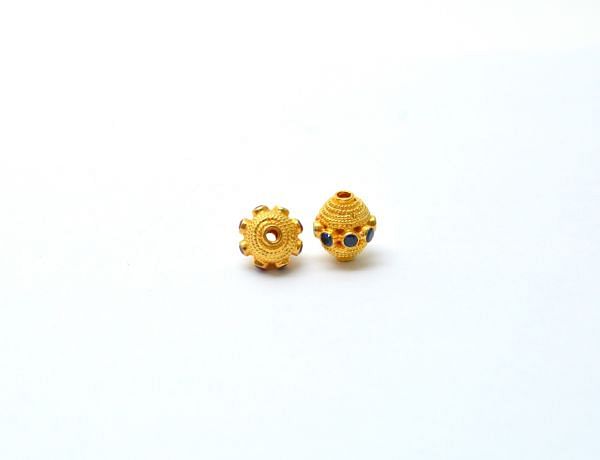 18K Solid Yellow Gold Roundel Shape 11x11 mm Bead With Stone Studded, SGTAN-0659, Sold By 1 Pcs.