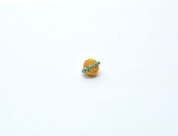 18K Solid Yellow Gold Roundel Shape 11X10 mm Bead With Stone Studded, SGTAN-0660, Sold By 1 Pcs.