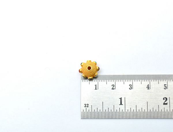 18K Solid Yellow Gold Roundel Shape 11X10 mm Bead With Stone Studded, SGTAN-0660, Sold By 1 Pcs.